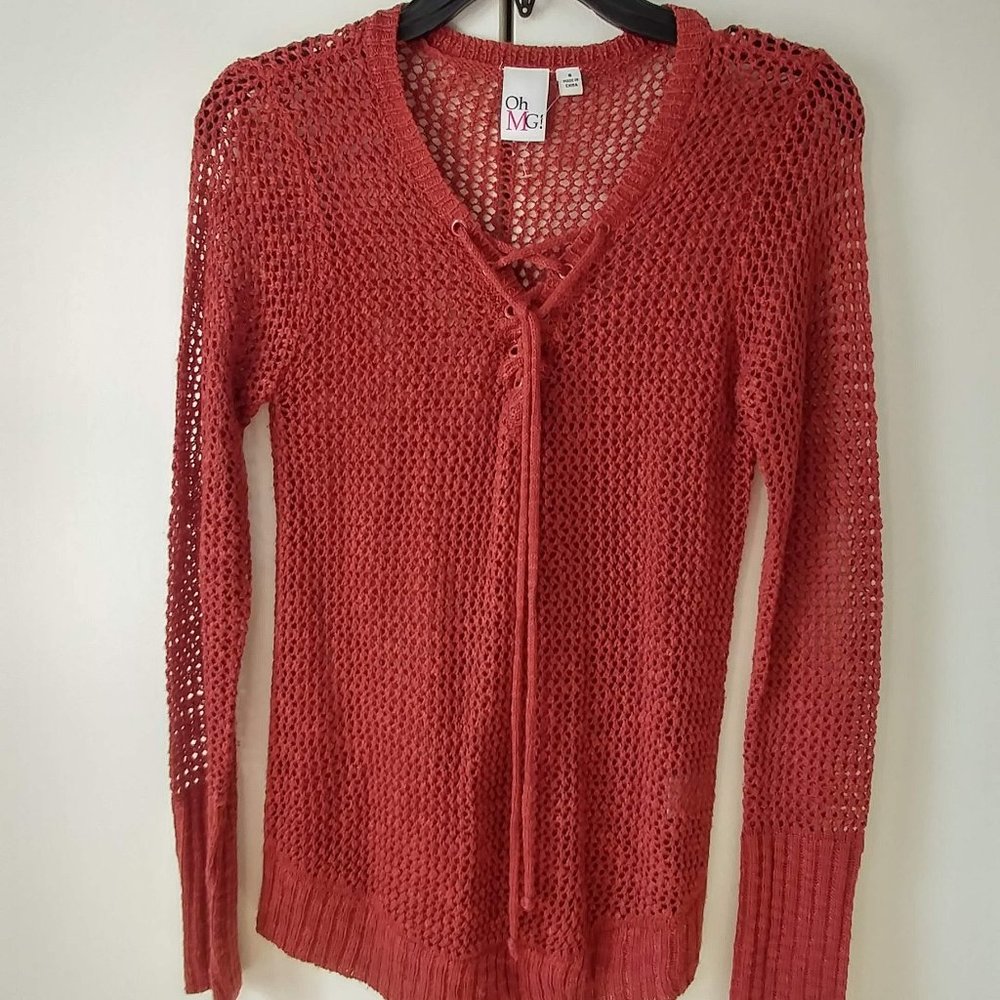 Blood Orange Crochet Sweater - Size Small